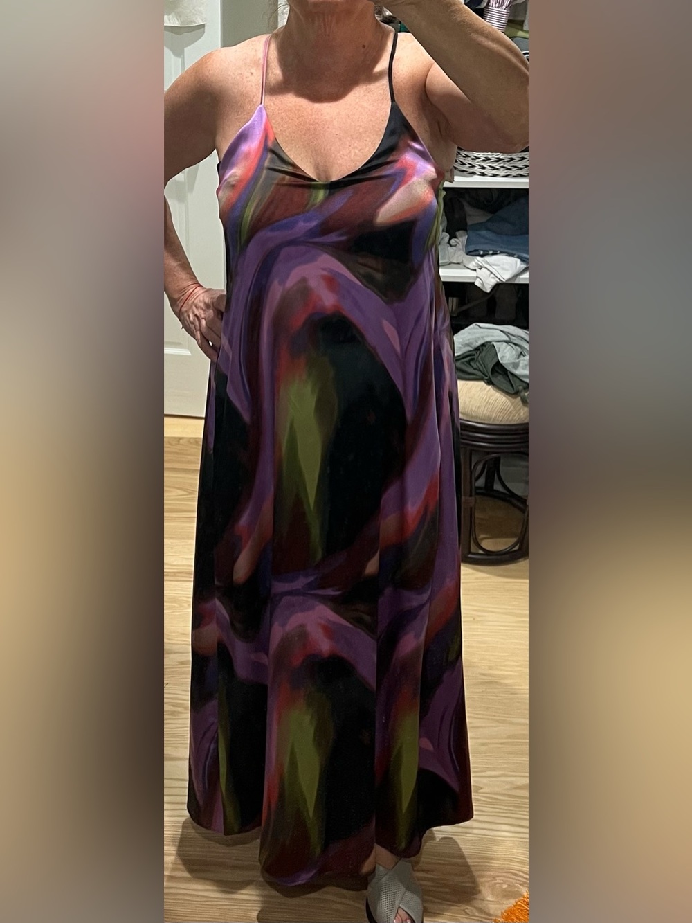Nicole Miller Purple & Black Fluid-Print Maxi dress resort style size M